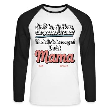 Da ist Mama – Heldin im Reimchaos - Unisex Baseballshirt langarm - Weiß/Schwarz - Vorne - Nik (191cm)