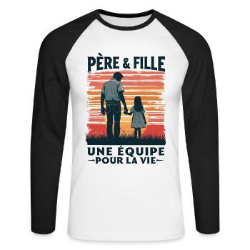 Pere Et Fille, Papa et Fille, Père Et Fille - T-shirt baseball manches longues Homme - blanc/noir - Devant - Nik (191cm)