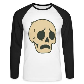Sad Skull Comic Sticker Design - Unisex Long Sleeve Baseball T-Shirt - white/black - Front - Nik (191cm)