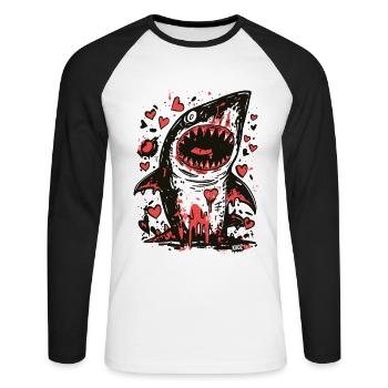 Liebeskranker Hai mit Herzrasen - Unisex Baseballshirt langarm - Weiß/Schwarz - Vorne - Nik (191cm)