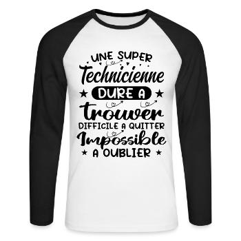 Une Super Technicienne - Cadeau technicienne - T-shirt baseball manches longues Homme - blanc/noir - Devant - Nik (191cm)