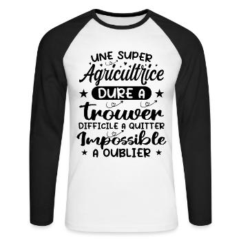 Une Super Agricultrice - Cadeau agricultrice - T-shirt baseball manches longues Homme - blanc/noir - Devant - Nik (191cm)