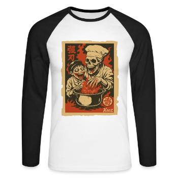 Chef squelette avec assistant et marmite - T-shirt baseball manches longues Homme - blanc/noir - Devant - Nik (191cm)