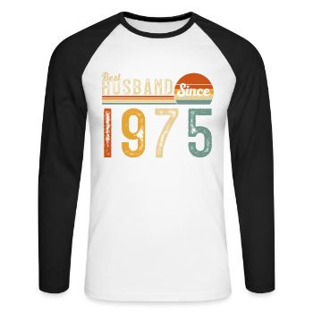 Bester Ehemann seit 1975 - Unisex Baseballshirt langarm - Weiß/Schwarz - Vorne - Nik (191cm)