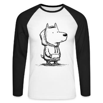 Kawaii Hund Cartoon Skizze – süß und lustig - Unisex Baseballshirt langarm - Weiß/Schwarz - Vorne - Nik (191cm)