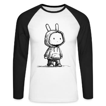 Croquis de dessin animé de lapin kawaii - Motif de lapin mignon - T-shirt baseball manches longues Homme - blanc/noir - Devant - Nik (191cm)