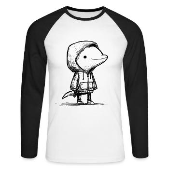 Kawaii Dolphin Cartoon Sketch – Cute Motif - Unisex Long Sleeve Baseball T-Shirt - white/black - Front - Nik (191cm)