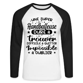 Ein super Handball Mädchen - Handball Geschenk - Unisex Baseballshirt langarm - Weiß/Schwarz - Vorne - Nik (191cm)