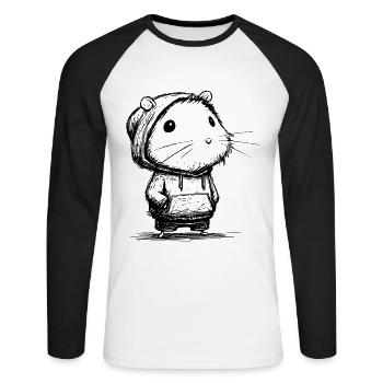 Croquis de dessin animé de hamster kawaii - Motif mignon - T-shirt baseball manches longues Homme - blanc/noir - Devant - Nik (191cm)
