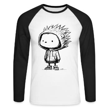Kawaii Igel Cartoon Hoodie Skizze – süß & lustig - Unisex Baseballshirt langarm - Weiß/Schwarz - Vorne - Nik (191cm)