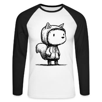 Kawaii Squirrel Cartoon Sketch – Cute - Unisex Long Sleeve Baseball T-Shirt - white/black - Front - Nik (191cm)