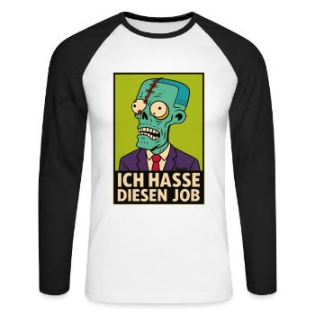 Zombie im Anzug hasst seinen Job - Unisex Baseballshirt langarm - Weiß/Schwarz - Vorne - Nik (191cm)