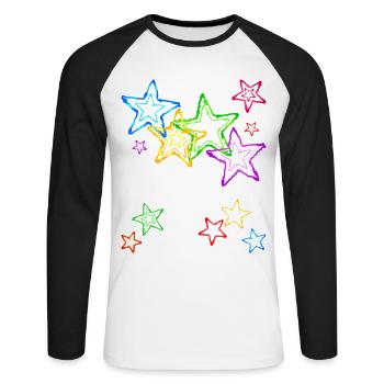 bunte Sterne - Unisex Baseballshirt langarm - Weiß/Schwarz - Vorne - Nik (191cm)