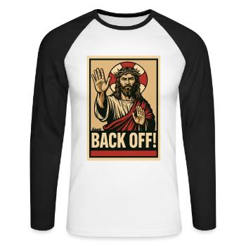 Jesus says stop and keep your distance - Unisex Long Sleeve Baseball T-Shirt - white/black - Front - Nik (191cm)