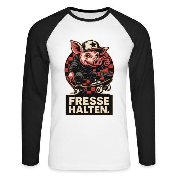 Skater Schwein mit Cap und Fresse halten Spruch - Unisex Baseballshirt langarm - Weiß/Schwarz - Vorne - Nik (191cm)