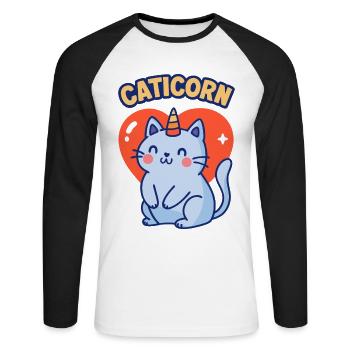 Mignon Caticorn drôle Licorne Chat avec cœur d’amour - T-shirt baseball manches longues Homme - blanc/noir - Devant - Nik (191cm)