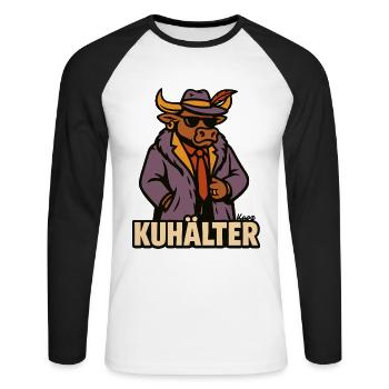 Lustiger Kuh Cartoon im Anzug - Unisex Baseballshirt langarm - Weiß/Schwarz - Vorne - Nik (191cm)