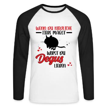 Degu ist niedlich Gewöhnlicher Degu - Unisex Baseballshirt langarm - Weiß/Schwarz - Vorne - Nik (191cm)