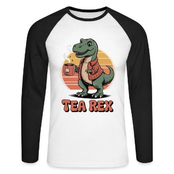 Tea Rex Dinosaur - Unisex Long Sleeve Baseball T-Shirt - white/black - Front - Nik (191cm)