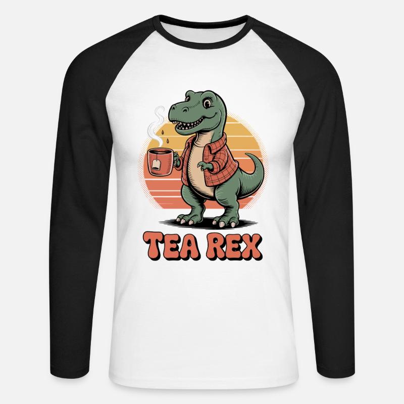 Tee-Rex-Dinosaurier - Unisex Baseballshirt langarm - Weiß/Schwarz