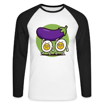 Hard-working eggs bear large eggplant - Unisex Long Sleeve Baseball T-Shirt - white/black - Front - Nik (191cm)