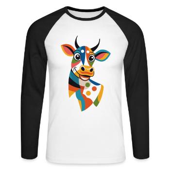Funny colorful Cow lustige bunte kuh - Unisex Baseballshirt langarm - Weiß/Schwarz - Vorne - Nik (191cm)