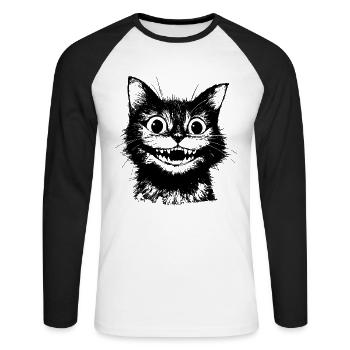 Cute black Cheshire Cat – funny gothic motif - Unisex Long Sleeve Baseball T-Shirt - white/black - Front - Nik (191cm)
