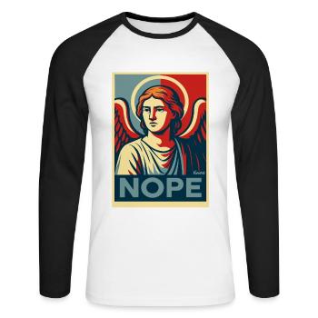 Angel in poster style with no saying motif - Unisex Long Sleeve Baseball T-Shirt - white/black - Front - Nik (191cm)