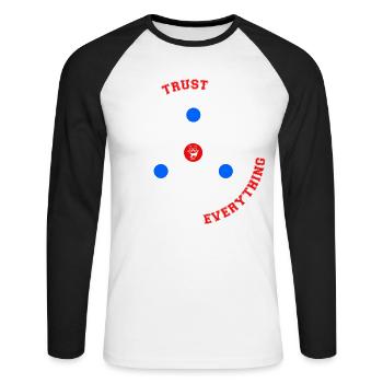 Never Trust an Atom They Make Up Everything - Unisex Long Sleeve Baseball T-Shirt - white/black - Front - Nik (191cm)