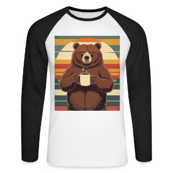 Grim Bear Coffee Mug Bears Coffee Tired - Unisex Long Sleeve Baseball T-Shirt - white/black - Front - Nik (191cm)