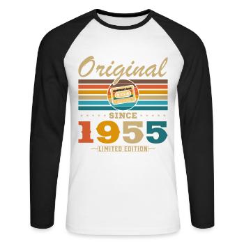 70 Jahre 1955 Vintage Retro Jubiläumsgeschenk - Unisex Baseballshirt langarm - Weiß/Schwarz - Vorne - Nik (191cm)
