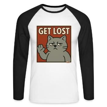 Chat agacé en disant : Sors - T-shirt baseball manches longues Homme - blanc/noir - Devant - Nik (191cm)