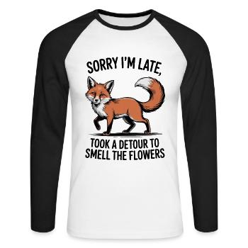 Fox Took A Detour To Smell The Flowers - Unisex Long Sleeve Baseball T-Shirt - white/black - Front - Nik (191cm)