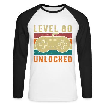 Level 80 Complete Vintage Birthday Gift - Unisex Long Sleeve Baseball T-Shirt - white/black - Front - Nik (191cm)