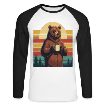Grim Bear Coffee Mug Bears Coffee Tired - Unisex Long Sleeve Baseball T-Shirt - white/black - Front - Nik (191cm)