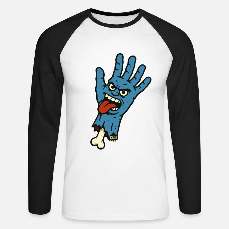 Mano blu selvaggia con faccia e lingua birichina - Maglia da baseball a manica lunga da uomo - bianco/nero