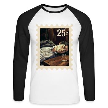 Man sleeping next to glass on table - Unisex Long Sleeve Baseball T-Shirt - white/black - Front - Nik (191cm)