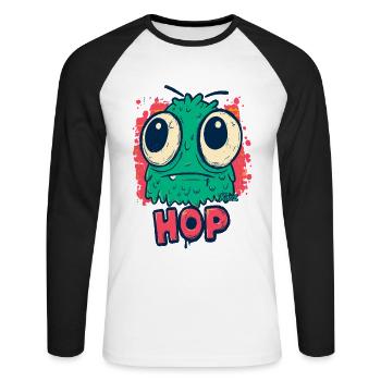Cute Monster With Big Eyes Hop - Unisex Long Sleeve Baseball T-Shirt - white/black - Front - Nik (191cm)