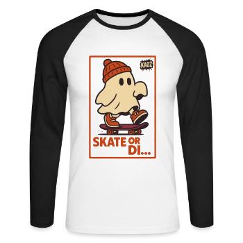 Ghost on Skateboard Skate or Die Motif - Unisex Long Sleeve Baseball T-Shirt - white/black - Front - Nik (191cm)