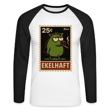 Cochon vert avec vue timbres style dégoûtant - T-shirt baseball manches longues Homme - blanc/noir - Devant - Nik (191cm)