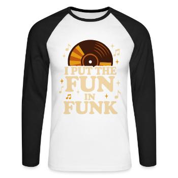 Funk Vinyl Record Collector Retro Music - Unisex Long Sleeve Baseball T-Shirt - white/black - Front - Nik (191cm)