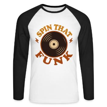 Funk Vinyl Record Collector Retro Music - Unisex Long Sleeve Baseball T-Shirt - white/black - Front - Nik (191cm)