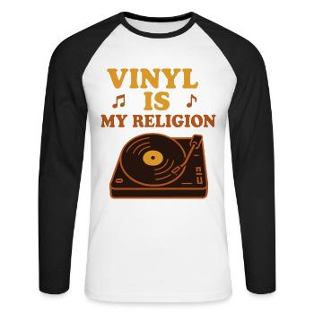 Funk Vinyl Record Collector Retro Music - Unisex Long Sleeve Baseball T-Shirt - white/black - Front - Nik (191cm)