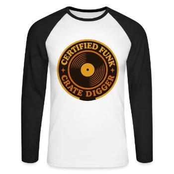 Funk Vinyl Record Collector Retro Music - Unisex Long Sleeve Baseball T-Shirt - white/black - Front - Nik (191cm)