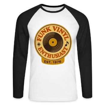 Funk Vinyl Record Collector Retro Music - Unisex Long Sleeve Baseball T-Shirt - white/black - Front - Nik (191cm)