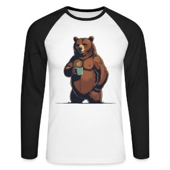 Grim Bear Coffee Mug Bears Coffee Tired - Unisex Long Sleeve Baseball T-Shirt - white/black - Front - Nik (191cm)