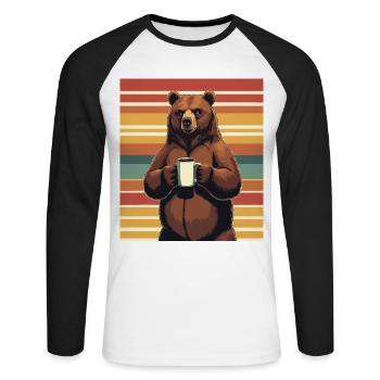 Grim Bear Coffee Mug Bears Coffee Tired - Unisex Long Sleeve Baseball T-Shirt - white/black - Front - Nik (191cm)