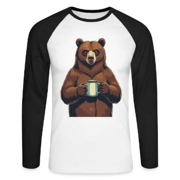 Grim Bear Coffee Mug Bears Coffee Tired - Unisex Long Sleeve Baseball T-Shirt - white/black - Front - Nik (191cm)