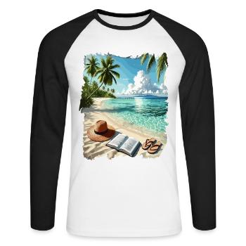 Beach Sommer Insel Urlaub Strand Meer Sonne - Unisex Baseballshirt langarm - Weiß/Schwarz - Vorne - Nik (191cm)