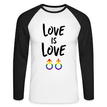 L’amour c’est l’amour Arc-en-ciel LGBTQ+ - T-shirt baseball manches longues Homme - blanc/noir - Devant - Nik (191cm)